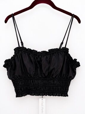 NWT House of Harlow 1960 Black Smocked Satin Crop Top Size M